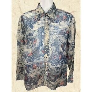 The Fitted Shirt button down Vintage shirt size Large sheer animal hunting scene